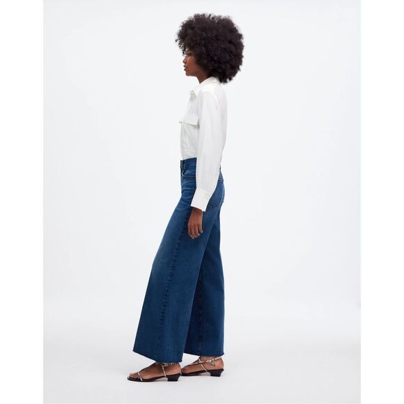 Madewell Flared Wide-Leg Crop Jeans Pelion Wash Blue Stretch Size 32 NWT - Picture 3 of 10